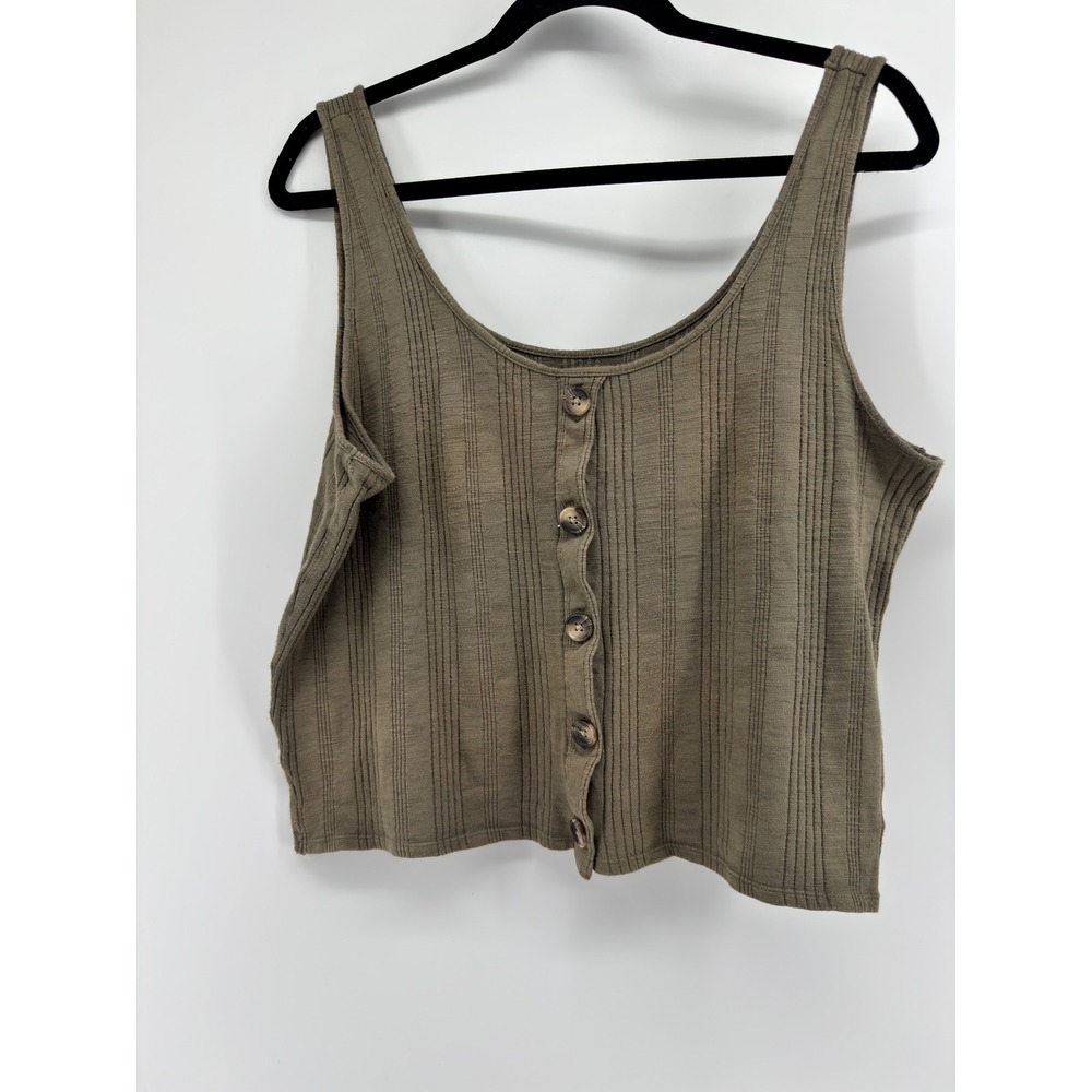American Eagle Olive Green Ribbed Button Front Tank Top Large Sleeveless Scoop